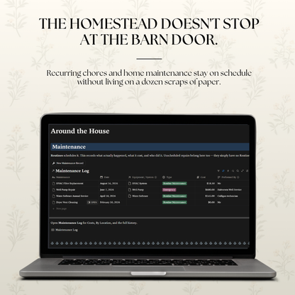 The Homestead Companion - Complete Notion Homestead Planner & Management System